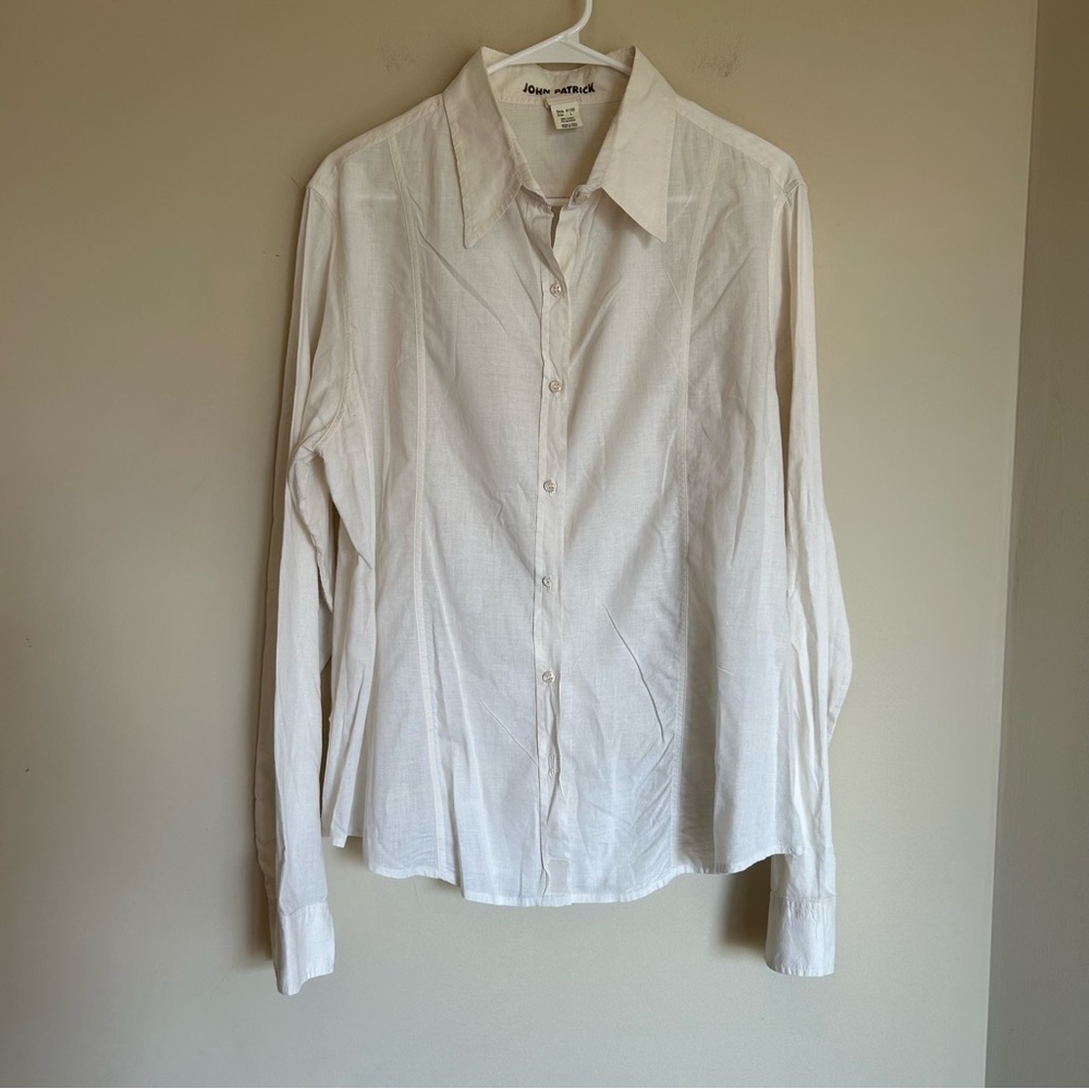 John Patrick‎ Women's Large Button Down Off-white Eco Friendly Cotton